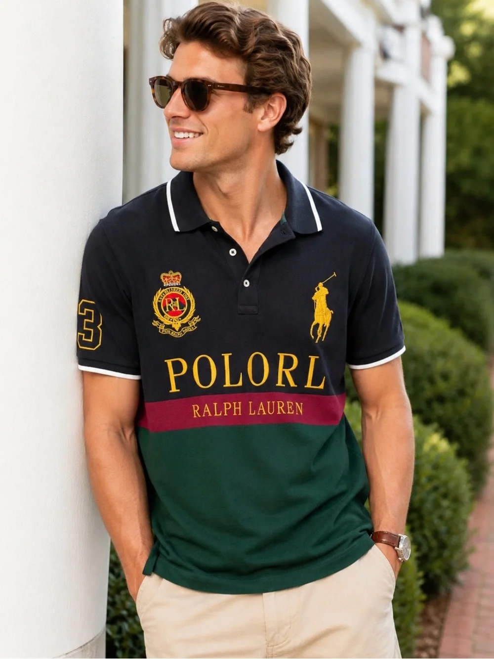 Ralph Lauren POLORL Big Pony Custom Slim Fit Colorblock Polo Shirt